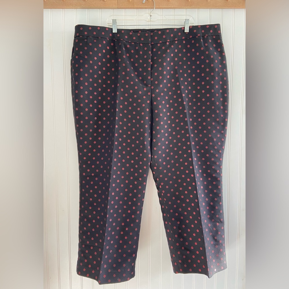 Talbots Dress Pants Black Polka Dots Metallic Pink Red Plus 24W NWT
